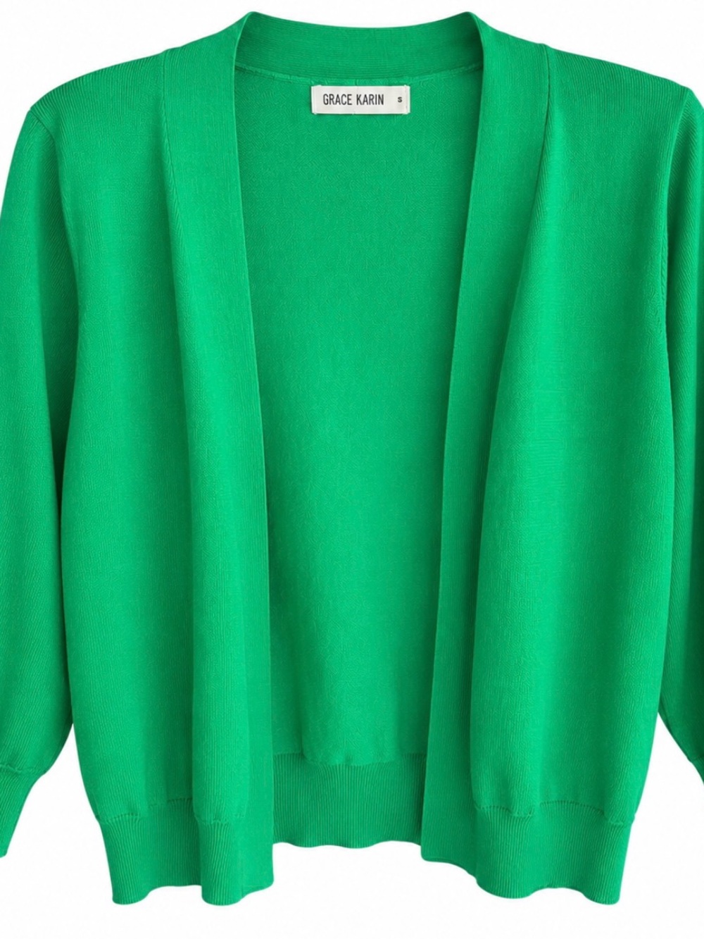 Grace Karin Vibrant Green Open-Front Knit Cardigan
